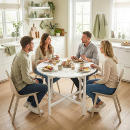 HOMCOM Collapsible Drop Leaf Table, Folding Dining Table for Small Spaces, Extendable Kitchen Table with Steel Frame, White - thumbnail 7