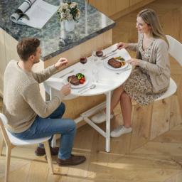 HOMCOM Collapsible Drop Leaf Table, Folding Dining Table for Small Spaces, Extendable Kitchen Table with Steel Frame, White - thumbnail 9