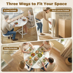 HOMCOM Collapsible Drop Leaf Table, Folding Dining Table for Small Spaces, Extendable Kitchen Table with Steel Frame, White - thumbnail 4