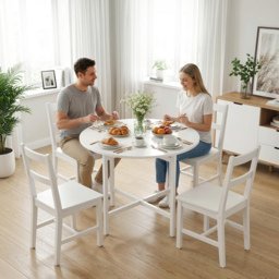 HOMCOM Collapsible Drop Leaf Table, Folding Dining Table for Small Spaces, Extendable Kitchen Table with Steel Frame, White - thumbnail 2