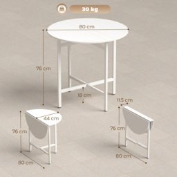 HOMCOM Collapsible Drop Leaf Table, Folding Dining Table for Small Spaces, Extendable Kitchen Table with Steel Frame, White - thumbnail 3