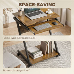 HOMCOM Movable Computer Desk with 4 Moving Wheels and Keyboard Tray - thumbnail 5