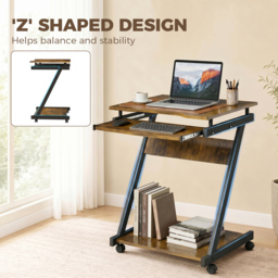 HOMCOM Movable Computer Desk with 4 Moving Wheels and Keyboard Tray - thumbnail 4