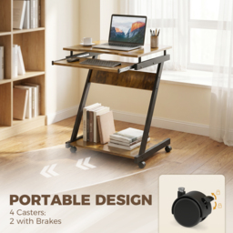 HOMCOM Movable Computer Desk with 4 Moving Wheels and Keyboard Tray - thumbnail 6