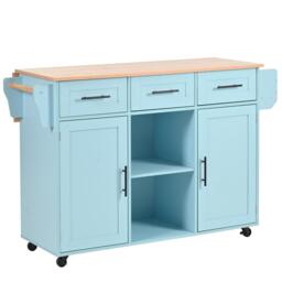 Stylish Kitchen Trolley with Foldable Wood-Grain Countertop, Versatile Buffet with Interchangeable Wheels, 139L x 46W x 91H cm, Blue - Aosom UK - thumbnail 2