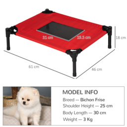 PawHut Elevated Pet Bed Portable Camping Raised Dog Bed w/ Metal Frame Black and Red (Small) - Aosom UK - thumbnail 3