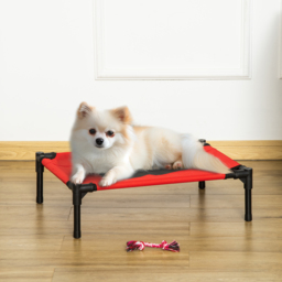 PawHut Elevated Pet Bed Portable Camping Raised Dog Bed w/ Metal Frame Black and Red (Small) - Aosom UK - thumbnail 2