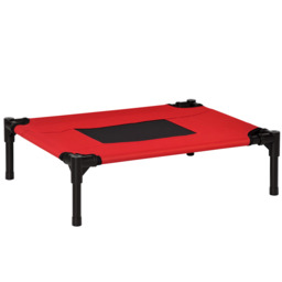 PawHut Elevated Pet Bed Portable Camping Raised Dog Bed w/ Metal Frame Black and Red (Small) - Aosom UK