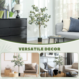 HOMCOM Set of 2 Decorative Artificial Plants, 4ft/ 120cm Silk Eucalyptus Trees with 230 Silver Dollar Leaves in Pot, Fake Plants for Home, Office, Living Room, Indoor Decor - thumbnail 8