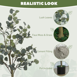 HOMCOM Set of 2 Decorative Artificial Plants, 4ft/ 120cm Silk Eucalyptus Trees with 230 Silver Dollar Leaves in Pot, Fake Plants for Home, Office, Living Room, Indoor Decor - thumbnail 4