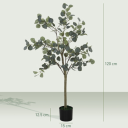 HOMCOM Set of 2 Decorative Artificial Plants, 4ft/ 120cm Silk Eucalyptus Trees with 230 Silver Dollar Leaves in Pot, Fake Plants for Home, Office, Living Room, Indoor Decor - thumbnail 3