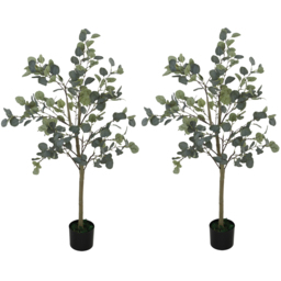 HOMCOM Set of 2 Decorative Artificial Plants, 4ft/ 120cm Silk Eucalyptus Trees with 230 Silver Dollar Leaves in Pot, Fake Plants for Home, Office, Living Room, Indoor Decor - thumbnail 1