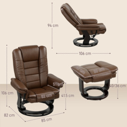 HOMCOM Faux Leather 135° Reclining Chair and Footstool - Brown - thumbnail 3