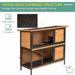 PawHut 2-Floor Wooden Guinea Pigs Hutches Bunny Cage Metal Frame Pet House with Slide-Out Tray Feeding Trough Ramp Lockable Door - Aosom UK - thumbnail 4