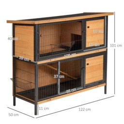 PawHut 2-Floor Wooden Guinea Pigs Hutches Bunny Cage Metal Frame Pet House with Slide-Out Tray Feeding Trough Ramp Lockable Door - Aosom UK - thumbnail 3