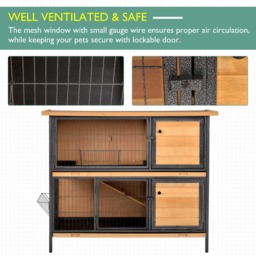 PawHut 2-Floor Wooden Guinea Pigs Hutches Bunny Cage Metal Frame Pet House with Slide-Out Tray Feeding Trough Ramp Lockable Door - Aosom UK - thumbnail 5