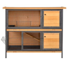 PawHut 2-Floor Wooden Guinea Pigs Hutches Bunny Cage Metal Frame Pet House with Slide-Out Tray Feeding Trough Ramp Lockable Door - Aosom UK - thumbnail 8