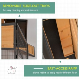 PawHut 2-Floor Wooden Guinea Pigs Hutches Bunny Cage Metal Frame Pet House with Slide-Out Tray Feeding Trough Ramp Lockable Door - Aosom UK - thumbnail 6
