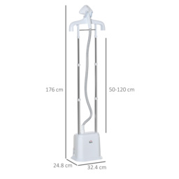 HOMCOM Upright Garment Clothes Steamer with 6 Steam Setting, 45s Fast Heat-up, 1.7L Water Tank and 45min Steamer, Wrinkle and Odour Remover, White - thumbnail 3