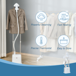 HOMCOM Upright Garment Clothes Steamer with 6 Steam Setting, 45s Fast Heat-up, 1.7L Water Tank and 45min Steamer, Wrinkle and Odour Remover, White - thumbnail 7