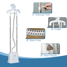 HOMCOM Upright Garment Clothes Steamer with 6 Steam Setting, 45s Fast Heat-up, 1.7L Water Tank and 45min Steamer, Wrinkle and Odour Remover, White - thumbnail 6