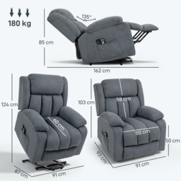 HOMCOM Power Lift Recliner Chair with Massage, Overstuffed Lift Chair for Elderly with Footrest, Remote and Side Pocket, Grey - thumbnail 4
