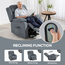 HOMCOM Power Lift Recliner Chair with Massage, Overstuffed Lift Chair for Elderly with Footrest, Remote and Side Pocket, Grey - thumbnail 7