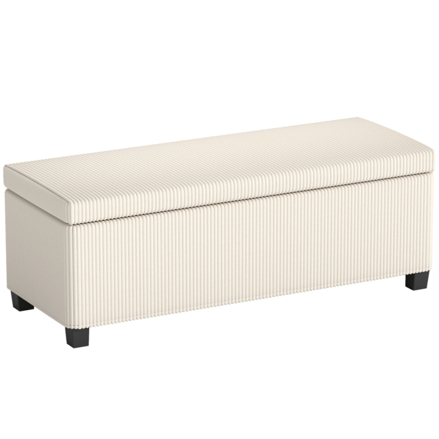 HOMCOM Storage Ottoman Bench, Corduroy Footstool with Removable Lid and Legs, 112cm Storage Chest Box for Living Room, Bedroom, Hallway, Beige - image 1