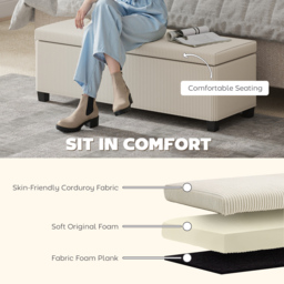 HOMCOM Storage Ottoman Bench, Corduroy Footstool with Removable Lid and Legs, 112cm Storage Chest Box for Living Room, Bedroom, Hallway, Beige - thumbnail 5