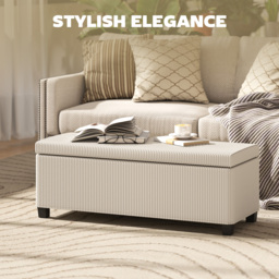 HOMCOM Storage Ottoman Bench, Corduroy Footstool with Removable Lid and Legs, 112cm Storage Chest Box for Living Room, Bedroom, Hallway, Beige - thumbnail 4