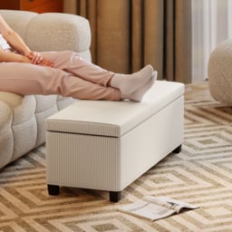 HOMCOM Storage Ottoman Bench, Corduroy Footstool with Removable Lid and Legs, 112cm Storage Chest Box for Living Room, Bedroom, Hallway, Beige - thumbnail 8