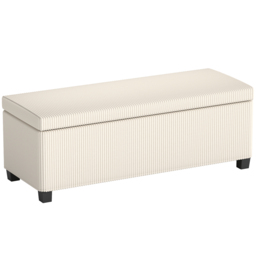HOMCOM Storage Ottoman Bench, Corduroy Footstool with Removable Lid and Legs, 112cm Storage Chest Box for Living Room, Bedroom, Hallway, Beige - thumbnail 1