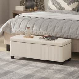 HOMCOM Storage Ottoman Bench, Corduroy Footstool with Removable Lid and Legs, 112cm Storage Chest Box for Living Room, Bedroom, Hallway, Beige - thumbnail 2
