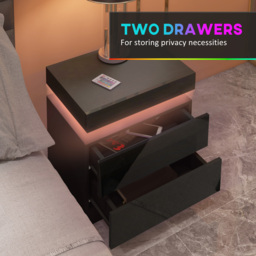 HOMCOM High Gloss Front Bedside Tables Set of 2, Nightstands with RGB LED Light and 2 Drawers, Chest of Drawers for Bedroom, Living Room, Black - thumbnail 6