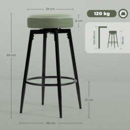 HOMCOM Set of Two Faux Leather Bar Stools - Green/Black - thumbnail 3