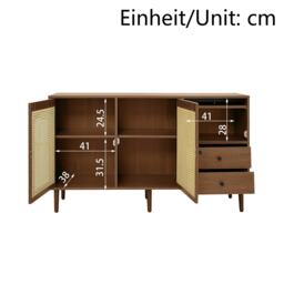 Country-Style Sideboard with Doors and Adjustable Shelves, Cabinet Ideal for Living Room and Hallway, 130L x 40W x 75.5H cm, Natural - Aosom UK - thumbnail 4