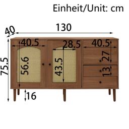 Country-Style Sideboard with Doors and Adjustable Shelves, Cabinet Ideal for Living Room and Hallway, 130L x 40W x 75.5H cm, Natural - Aosom UK - thumbnail 3