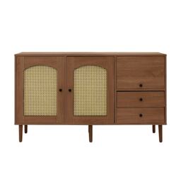 Country-Style Sideboard with Doors and Adjustable Shelves, Cabinet Ideal for Living Room and Hallway, 130L x 40W x 75.5H cm, Natural - Aosom UK - thumbnail 2