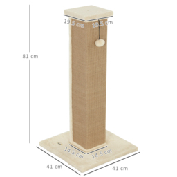 PawHut 81cm Cat Scratcher, Vertical Full Scratcher w/ Natural Jute Rope, Hanging Ball, Soft Plush - Beige - thumbnail 3
