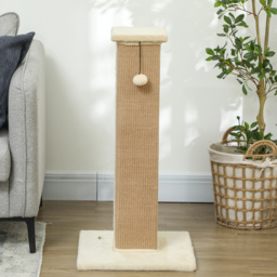 PawHut 81cm Cat Scratcher, Vertical Full Scratcher w/ Natural Jute Rope, Hanging Ball, Soft Plush - Beige - thumbnail 8