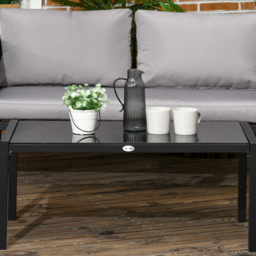 Outsunny 4 Piece Metal Garden Furniture Set with Tempered Glass Coffee Table, Patio Set Loveseat, Single Armchairs with Padded Cushions, Light Grey - thumbnail 8