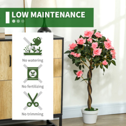 Outsunny Set of 2 Artificial Plants Pink Rose Floral in Pot, Fake Plants for Home Indoor Outdoor Decor, 90cm - thumbnail 6