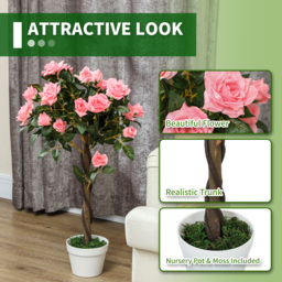 Outsunny Set of 2 Artificial Plants Pink Rose Floral in Pot, Fake Plants for Home Indoor Outdoor Decor, 90cm - thumbnail 5