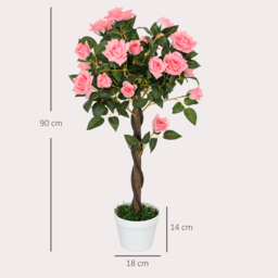 Outsunny Set of 2 Artificial Plants Pink Rose Floral in Pot, Fake Plants for Home Indoor Outdoor Decor, 90cm - thumbnail 3