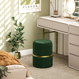 HOMCOM Velvet-Feel Storage Ottoman - Green - thumbnail 2
