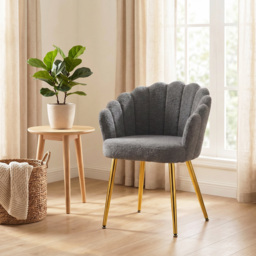 HOMCOM Lounge Chair Petal-Back Armchair Metal Metal Legs for Living Room Bedroom Grey - thumbnail 9