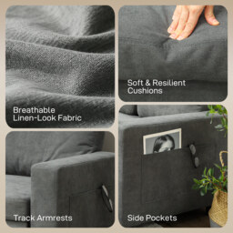 HOMCOM Pull Out Sofa Bed Linen-look Upholstery with Storage, 3 Seater Sofa Bed with Reversible Chaise and Side Pockets, Charcoal Grey - Aosom UK - thumbnail 7