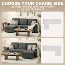 HOMCOM Pull Out Sofa Bed Linen-look Upholstery with Storage, 3 Seater Sofa Bed with Reversible Chaise and Side Pockets, Charcoal Grey - Aosom UK - thumbnail 4