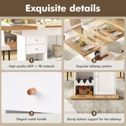 Extendable Dining Table with Telescopic 2-Sided Extension, Space-Saving Table for 4-6 People, 110-140L x 80W x 75H cm, White - Aosom UK - thumbnail 4
