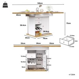 Extendable Dining Table with Telescopic 2-Sided Extension, Space-Saving Table for 4-6 People, 110-140L x 80W x 75H cm, White - Aosom UK - thumbnail 3
